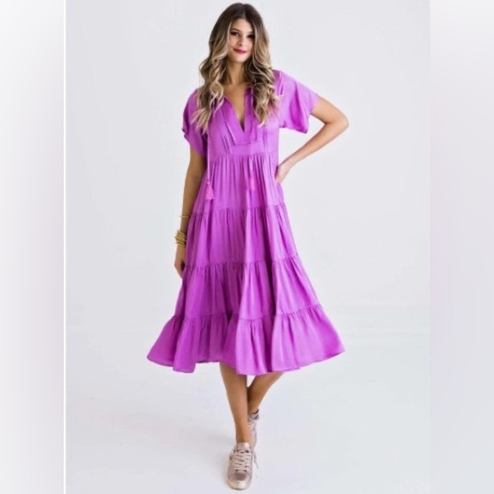 Karlie Magenta Boho Midi Dress Size Small wedding festival whimsical cottagecore - Picture 9 of 9